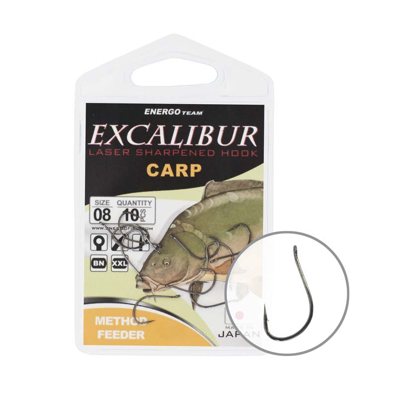 Energo Excalibur Method Feeder Hook, Black Nickel, Size 4, 6, 8, 10, 12